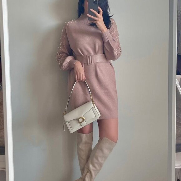 Mini Sweater Dress Pearl with belt - Picture 2 of 4